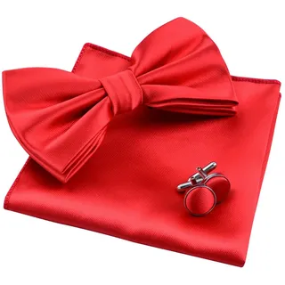 Alizeal Herren Smoking Fliege, Taschentuch und Manschettenknöpfe Set (Rot)(Größe: Einheitsgröße)