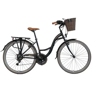 LUCHS Cityrad Feline Damenfahrrad 28 Zoll – Cityfahrrad Hollandrad – Citybike, 21 Gang SHIMANO, Frontkorb – Citybike für Alltag & Freizeit schwarz