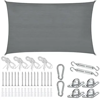 Tectake tectake® Sonnensegel verschiedene Größen, HDPE mit 185 g/m2 und 87 % UV-Schutz, für Balkon, Garten und Terrasse, umfangreiches Montagematerial