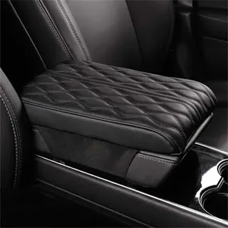 WESTCITY Leather Car Armrest Box Pad, Armlehnenbox aus Gedächtnisschaum für Fahrzeuge, Universal Auto Armlehnen Auflage, Mittelkonsole, Abdeckung (Schwarz), 1.0 stück