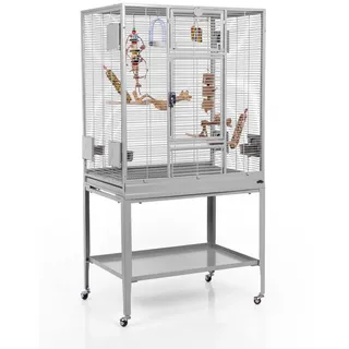 Montana Cages Vogelkäfig Madeira Single - Platinum, Sittichkäfig, Käfig,Voliere, Vogelkäfig mit Anflugklappe grau