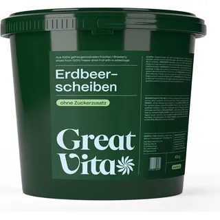 GreatVita getrocknete Erdbeeren 400g | gefriergetrocknete Erdbeerscheiben, ohne Zuckerzusatz