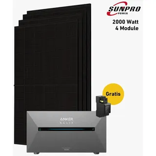 Balkonkraftwerk 2000 Watt, Bifazial Komplettset, Balkonkraftwerk, Anker SOLIX Solarbank 2 E1600 Pro - 0 % MwSt. (gem. § 12 Abs. 3 UStG)