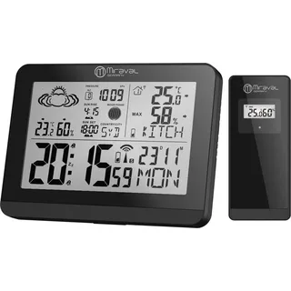 Miraval Moderne Design Funk-Wetterstation Schwarz 2 Alarme