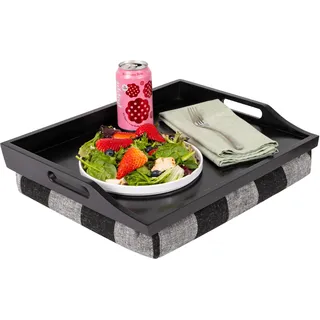 Rossie Home Knietablett mit abnehmbarem Kissen, Serviertablett, Büffelkariert, Schwarz/Weiß