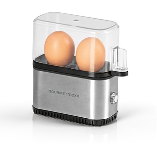 GOURMETmaxx Design Eierkocher für 2 Eier | kompakter Egg Boiler | Egg Cooker mit Eierstecher, Messbecher & Signalton | 3 Härtegrade | leichte Reinigung & spülmaschinenfeste Teile