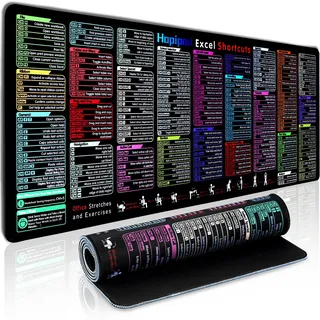 Excel Spickzettel-Schreibtischunterlage mit 231 Shortcuts | US Local Store | XL 80 x 30 cm wasserdichtes Mauspad | rutschfeste Büro- und Gaming-Schreibtischunterlage | genähte Kanten | Geschenk für