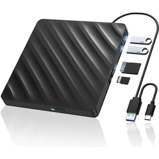 Wbacon 5-in-1 Bluray Laufwerk Extern Externer Bluray Brenner DVD Burner | External Blu Ray Drive for Laptop with SD/TF Slot Compatible with Windows MacOS Linux (5-IN-1)