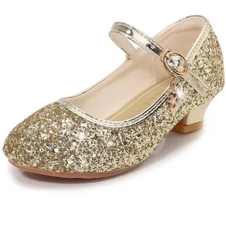 Hixingo Prinzessin Schuhe Mädchen Verkleidung 25-34, Bunt Glänzende Mary Jane Sandalen Prinzessin Hochzeit Party Schuhe Pumps für Kinder Bühnenoutfits & Festliche Anlässe (Gold,28) - 28 EU