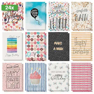 Sigel Geburtstags-Postkarten-Set "Colourful Birthday Fun", A6, 12 unterschiedliche Geburtstagskarten, aus nachhaltigem Papier