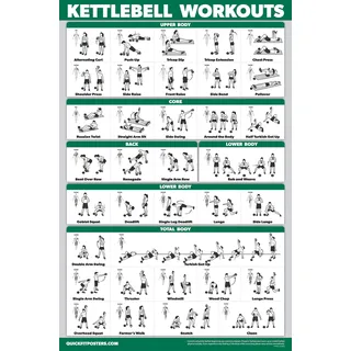 QUICKFIT Übungsposter für Kettlebell-Workout, doppelseitige illustrierte Anleitung (evtl. nicht in deutscher Sprache), Kettlebell-Übungen, laminiert, 45,7 x 68,6 cm, laminiert, 18" x 27"