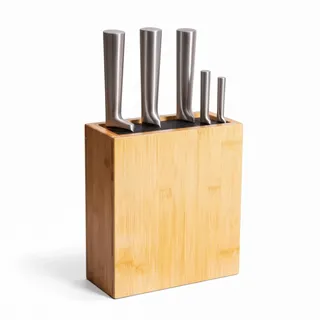 Relaxdays Messerblock unbestückt, Bambus, Borsteneinsatz, HxBxT: 26x 23 x 11,5 cm, Messeraufbewahrung, Natur/schwarz