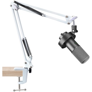 SUNMON Weißer Galgenarm für Fifine K688 – Mikrofonarm kompatibel mit Fifine Mikrofon, Fifine Mic Boom Arm mit 3/8 Zoll auf 5/8 Zoll Schraubadapterclip, Fifine Mikrofonarm mit Tischklemme