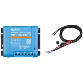 Victron Energy SmartSolar MPPT Laderegler 100/20-48 12V 24V 48V 20A Solarladeregler & enjoysolar 6mm2 Batteriekabel Solarladeregler und Batterie mit Sicherung M8-Ringösen (15A 6mm2 M8)