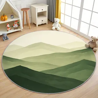 AevuCub Grün Ombre Teppich Rund 60 cm Kurzflor - Waschbare Teppiche Wohnzimmer Natur Modern - Runder Teppich 60 cm Durchmesser Kinderzimmer - Bettvorleger Schlafzimmer rutschfest Weich