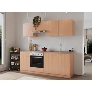 Respekta Küchenzeile Gerda 210 cm E-Geräte Edelstahlkochmulde buche nachbildung