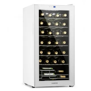 Klarstein Weinkühlschrank, 74L Wein-Kühlschrank mit Glastür, Indoor/Outdoor Flaschenkühlschrank, Wine Fridge 28 Uno 28Fl Touch-Bedienfeld 5-18°C Weißes Glas
