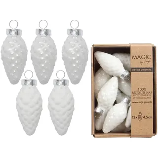 Inge‘s Christmas Decor Christbaumschmuck Zapfen Glas H 4,5 cm 12 Stück Weiß matt/glänzend