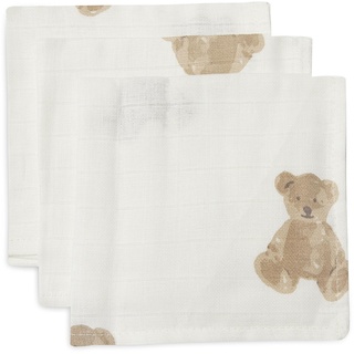 Jollein 537-848-66095 Spucktücher Mundtücher Musselin 3er Set Teddybär weiß (31x31cm)