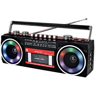 Retro 80er Kassettenrecorder Boombox mit Bluetooth, AM/FM/KW Radio, USB-Aufnahme, Kopfhöreranschluss, 16 Watt RMS Stereo-Sound