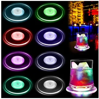 BlingBin Tassenuntersetzer 8er Bunt LED Untersetzer mit 7 Lichtmodi, 8er Set, 8-tlg., Acryl Runder Wasserdichter Untersetzer für Getränke