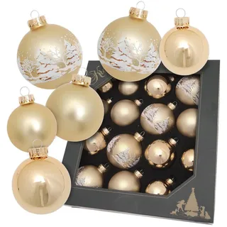 Krebs Glas Lauscha Weihnachtskugeln Winterwald Set Goldfarbig 7cm