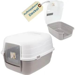 GarPet Katzenklo mit Deckel Aktivkohlefilter Katzentoilette Katzen WC Hauben Toilette Klo grau modernes Design