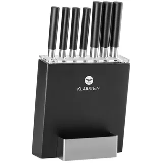 Klarstein Kitano - Messer-Set Messerblock, 8-teilig, Präzisionsklingen, Rostfreier Edelstahl, Holzblock, Schwarz