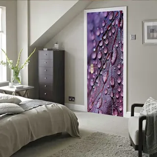 3d türtapete selbstklebend 80x200cm(31.49 inches * 78.74 inches)Lila Wassertropfen 3D Tür Aufkleber Vinyl Wand Korridor Selbstklebend Abnehmbare Tapete Aufkleber Innentüren Schlafzimmer Wohnzimmer Ant