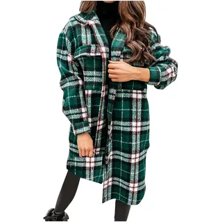 SumLeiter Damen Wollmantel Kariertes Langarmshirt Vintage Freizeithemd elegant Lange Ärmel Hemdbluse Lässige flanellhemd Locker Wollhemd Mode Freizeithemd Herbst und Winter warmer holzfällerhemd
