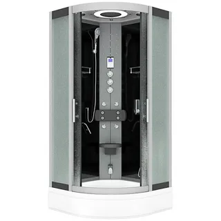 AcquaVapore Dampfdusche Dampfdusche Duschkabine D58-63M3-ALL sw 100x100, Sicherheitsglas ESG, Höhenverstellbar, Mit Bauanleitung, Mit Beleuchtung, Gehärtetes Glas schwarz