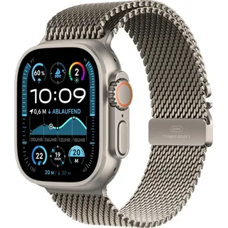 GPS + Cellular 49 mm Titangehäuse natur, Milanaise Armband natur M