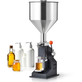 Vevor 5–50 ml Abfüllmaschine Manuell Flüssigkeitsabfüllmaschine aus lebensmittelechtem Edelstahl 304 Silikon PTFE Filling Machine Inkl. zwei Düsen 4 mm / 8 mm ideal zum Abfüllen von Honig Öl Essenz