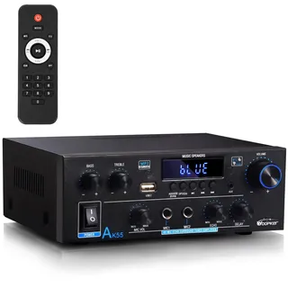 Stereo Verstärker - WOOPKER AK55 HiFi Verstärker Stereo Receiver 600W, 2.0 Kanal Bluetooth Verstärker mit w/UKW-Radio, Opt/AUX/RCA/USB, 2 Mic Eingänge für Lautsprecher