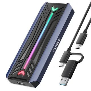 Inateck RGB M.2 NVMe SATA SSD Gehäuse 10 Gbps, USB 3.2 Gen 2 Gehäuse unterstützt UASP Trim für NVME/SATA SSDs 2230/2242/2260/2280(M Key/B+M Key), werkzeuglose Installation (bis zu 4TB), FE2024