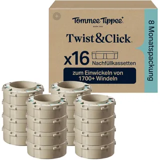 TOMMEE TIPPEE Twist & Click Advanced Windelbehälter, Original-Nachfüllkassetten, exklusive 16er-Packung