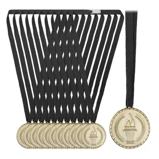Relaxdays Gold Medaille für Kinder 12er Set Gold,Schwarz
