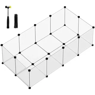 Songmics Freigehege mit Bodenplatten, Laufstall, Kunststoff-Stahlgitter für Kleintiere, Meerschweinchen, Hamster, Kaninchen, Igel, 143 x 73 x 46 cm