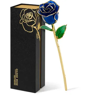 Mikasol Gold Dipped Infinity Realistic Rose, Timeless Lifelike Bloom with Heart Puzzle Base, Romantisches Geschenk FüR Frauen In Ihre Frau Freundin GeburtstagsjubiläUm Valentines Muttertag (Blau)