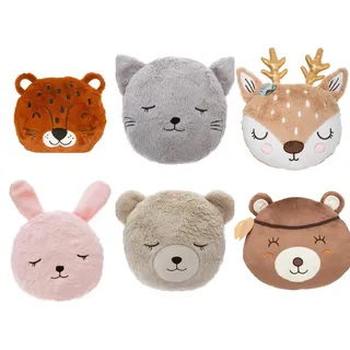 Home-trends24.de Dekokissen Kuschelkissen Kinder Kissen Bär Katze Hase Tiger Reh Panda Zimmer Deko, Kissenhülle mit Füllung beige