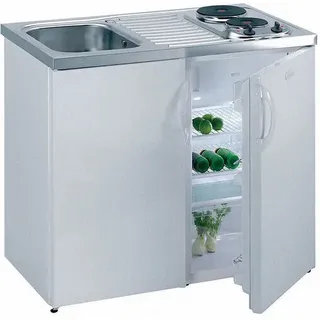 Lüllman Pantryküche Küchenzeile Singleküche mit Kühlschrank und 2 Sterne Gefrierfach Spülbecken Links 860 x 1000 x 600 mm Weiß 731250