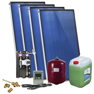 Solarpaket SUNEX für Brauchwasser mit 4x AMX 2.0 Flachkollektoren, 8,00m2, Flachdachmontage, ohne Speicher