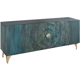 Riess Ambiente Handgearbeitetes Sideboard GOLDEN Sunset - 180cm - türkis Gold - Mangoholz Metallbeine