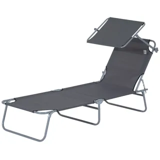 Sonnenliege Gartenliege Wellnessliege Strandliege klappbar mit Sonnenschutz (Grau)