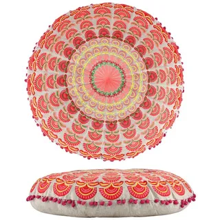 Marrakesch Orient & Mediterran Interior Boho Bodenkissen Garet handgefertigt aus Baumwolle in Orange 60 cm