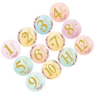 Hemobllo 12stücke Monatsaufkleber Für Junge Mädchen Meilensteinaufkleber Selbstklebende Runde Neugeborenenaufkleber Babybauchaufkleber Kreative Säuglingsaufkleber