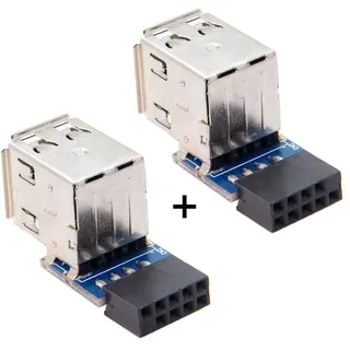 Cablecc 2 x 9-polige / 10-polige Motherboard-Buchsenleiste auf Dual-USB-2.0-Buchse, vertikaler Typ