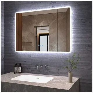 AQUABATOS Badspiegel LED Badspiegel 100x70cm Spiegel mit Beleuchtung (Badezimmerspiegel Beleuchtet Lichtspiegel Led Bad Spiegel Kosmetikspiegel Wandspiegel Touch Schminkspiegel Rasierspiegel Touchschalter, Warmweiß, Kaltweiß, Neutralweiß, Beschlagfrei), Dimmbar, IP44, Memory-Funktion, Energiesparend, Alu- Rahmen