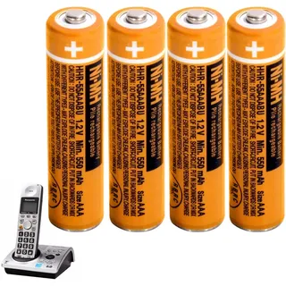 AAA Akku NiMH 550mah 1,2V für Panasonic 4 Stück Wiederaufladbare AAA NiMH Batterien für schnurlose Telefone HHR-55AAABU
