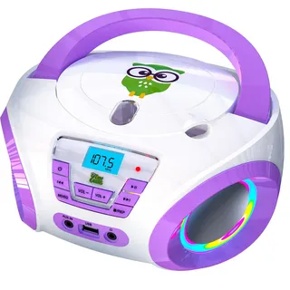 TinyGeeks Tunes Kids Boombox CD-Player für Kinder NEU + UKW-Radio + Inklusive Batterien + Lila Radio - mit Lautsprechern Kinder und Kleinkinder - Lila